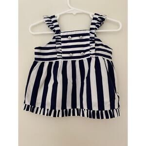 Janie and Jack 12-18M Navy Blue White Nautical Wide Stripe Ruffle Tank Top EUC